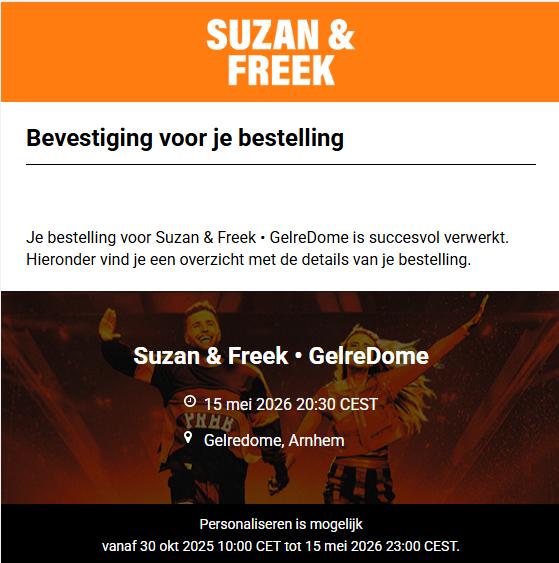 Suzan & Freek in Gelredome. ** 4 Staanplaatsen op het veld**, Twee personen, Mei, Overige typen