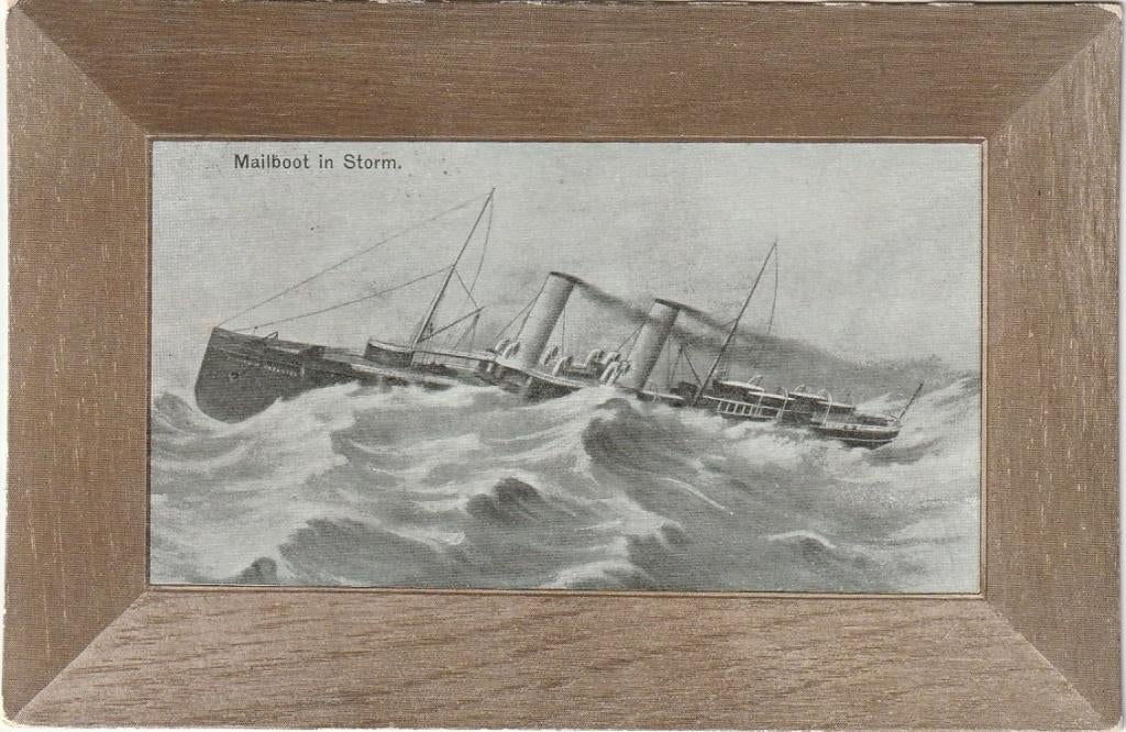 MAILBOOT STOOMBOOT IN STORM UIT 1910 ZEER MOOIE  KAART KL705, Verzamelen, Ansichtkaarten | Themakaarten, Gelopen, Voor 1920, Overige thema's