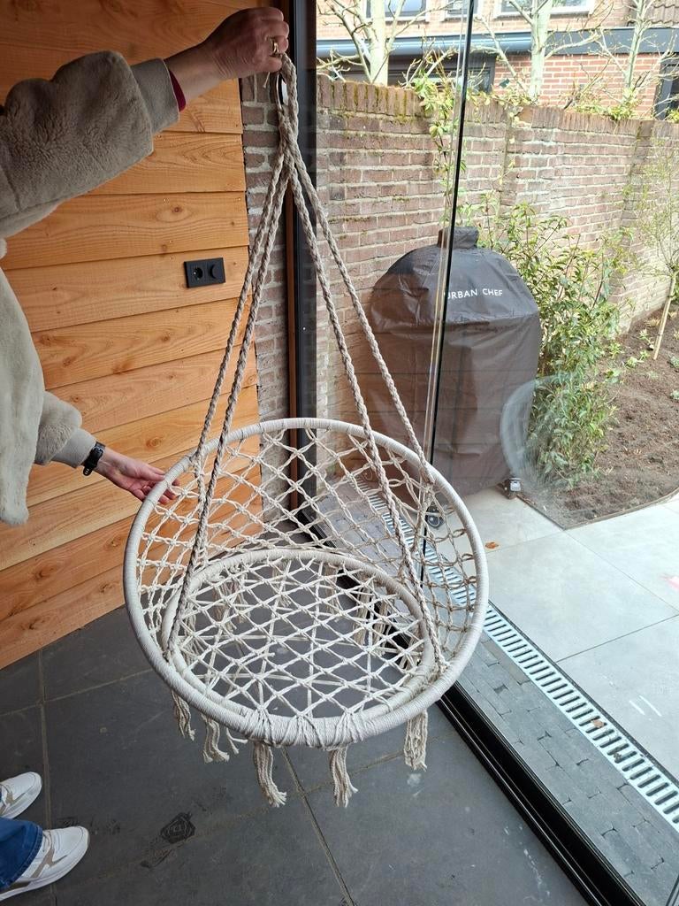 Beige Macramé Schommelstoel - Zo goed als nieuw, Ophalen, Overige kleuren, Zo goed als nieuw, Stof