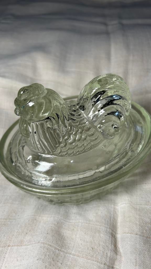 Vintage glazen kip / haan / kuiken schaal, Antiek en Kunst, Ophalen of Verzenden