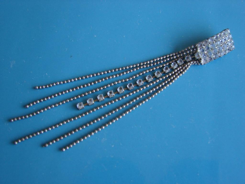 Vintage j70 lange broche met rijnsteentjes., 10 cm of meer, Overige materialen, Overige kleuren, Ophalen of Verzenden