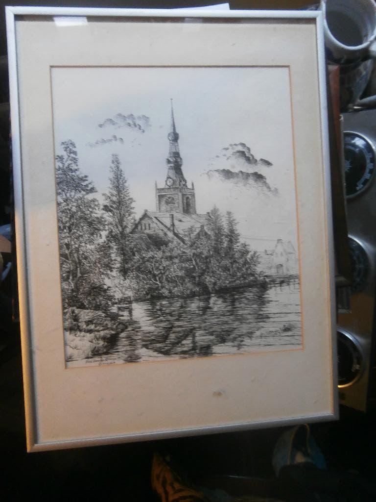 Tekening v/d Oude kerk in Overschie door DHR W.SETZ, Ophalen