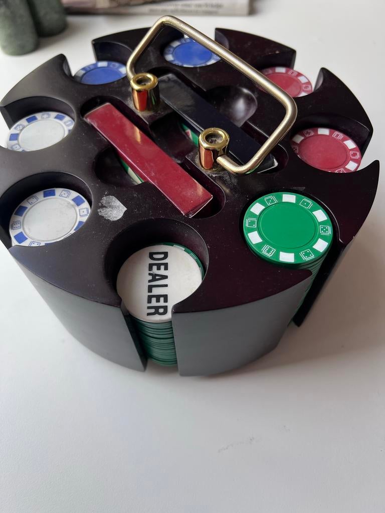 Draaiende Poker Set met Chips en Kaarten, Hobby en Vrije tijd, Gezelschapsspellen | Overige, Zo goed als nieuw, Drie of vier spelers