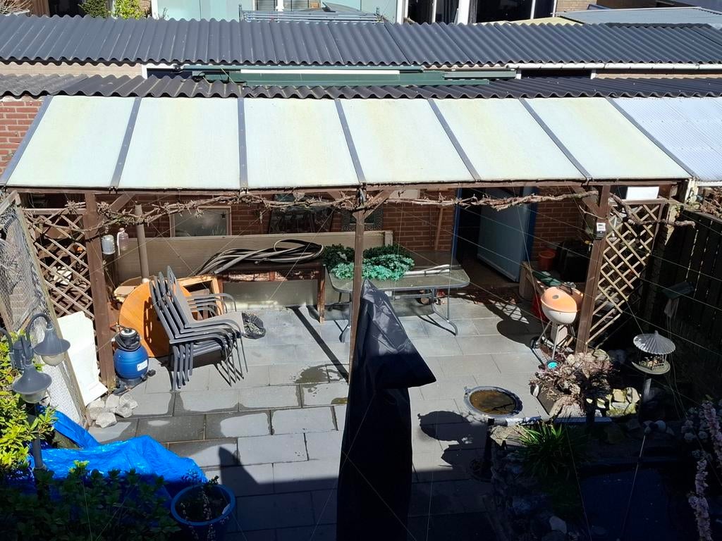 Houten overkapping met lichtdoorlatend dak, Ophalen, Gebruikt, Veranda