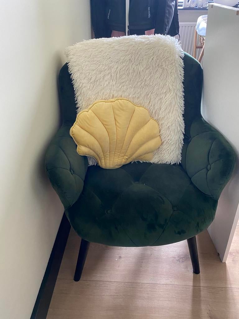 Fluweel groene fauteuille met zwarte poten, Ophalen, Minder dan 75 cm, Zo goed als nieuw, Stof