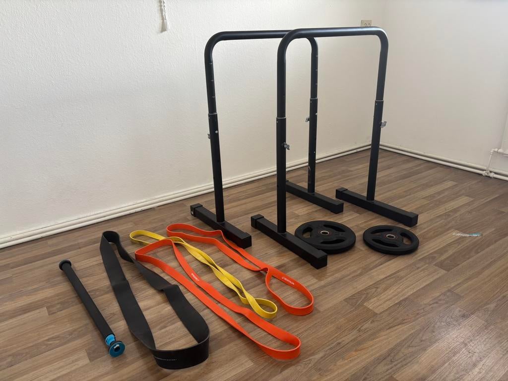Complete Fitness Set: Dips Bars, Optrekstang, Gewichten & Ba, Ophalen, Gebruikt, Armen, Oprekstang