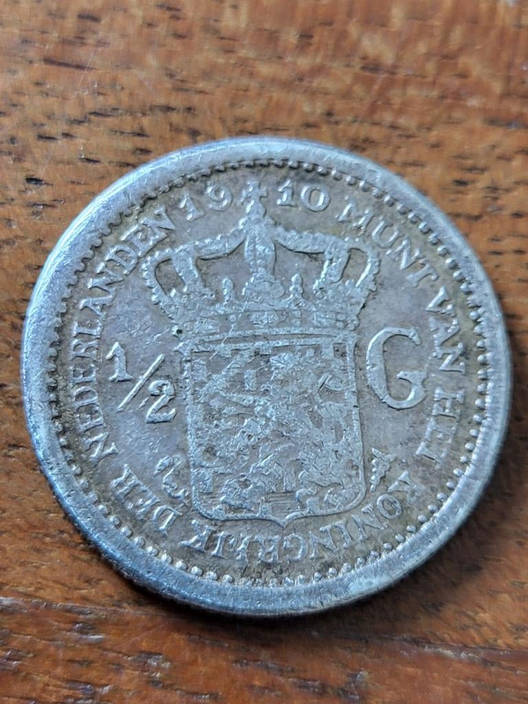 Zilveren halve gulden 1910 Wilhelmina, Postzegels en Munten, Munten | Nederland, ½ gulden, Zilver, Ophalen of Verzenden, Koningin Wilhelmina