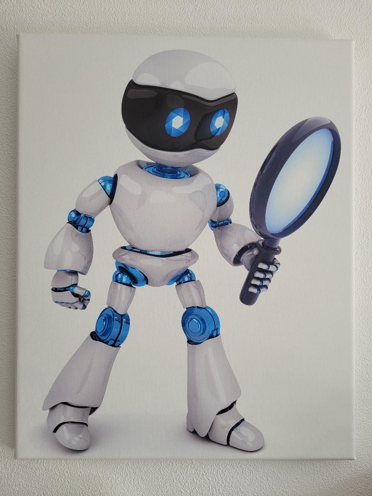 Canvas schilderij robot met lens (40x50 cm), Ophalen, Zo goed als nieuw, Wanddecoratie