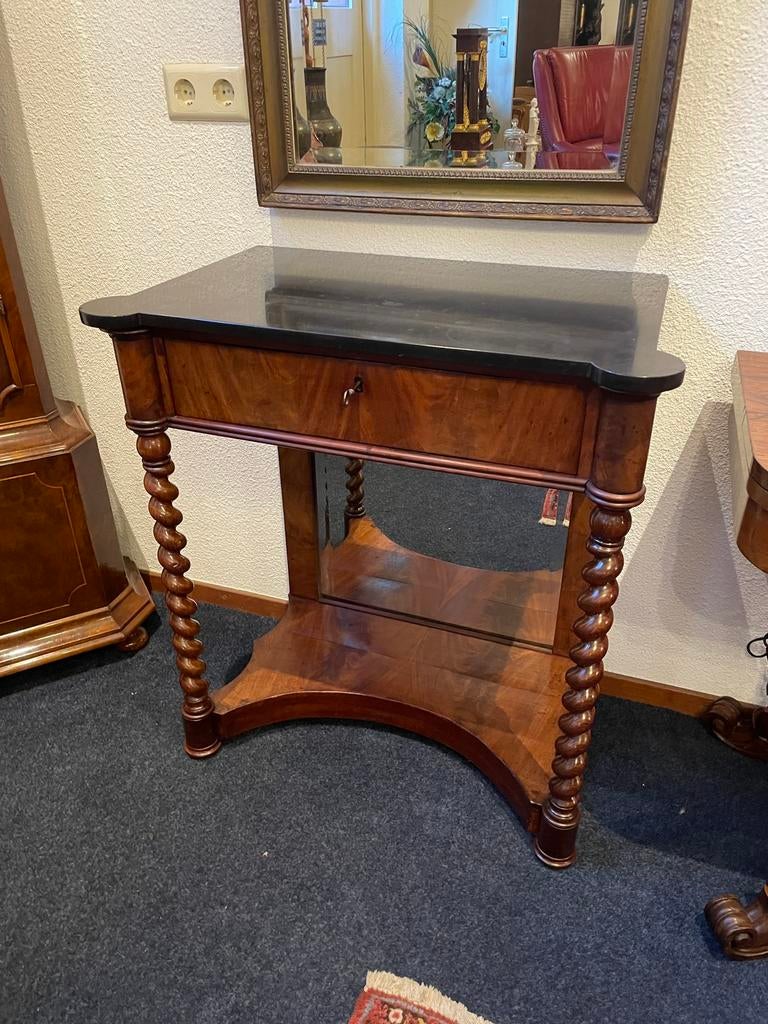 Antieke spiegel met mahonie trumeau tafel, Ophalen, Rechthoekig