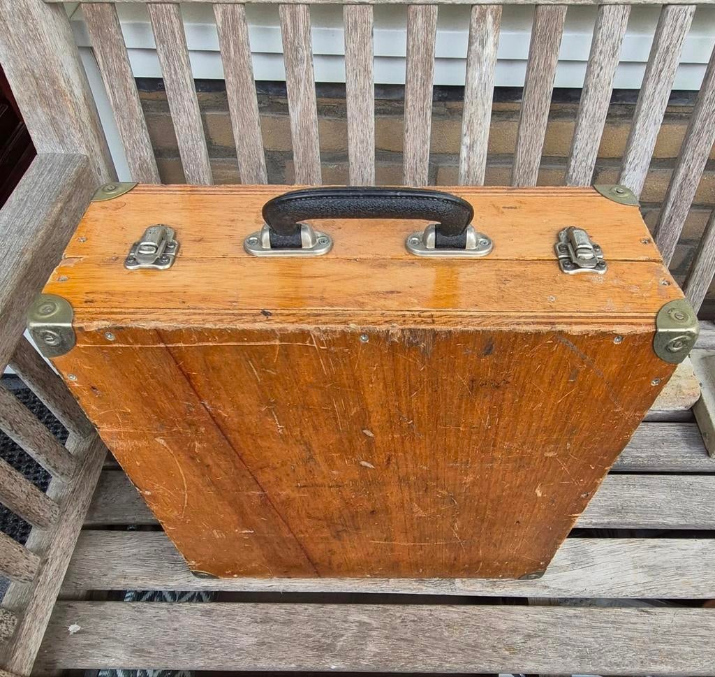Stoere koffer, houten kist, vintage koffer jaren '60, Ophalen of Verzenden, Kunststof, Minder dan 50 cm, Minder dan 50 cm