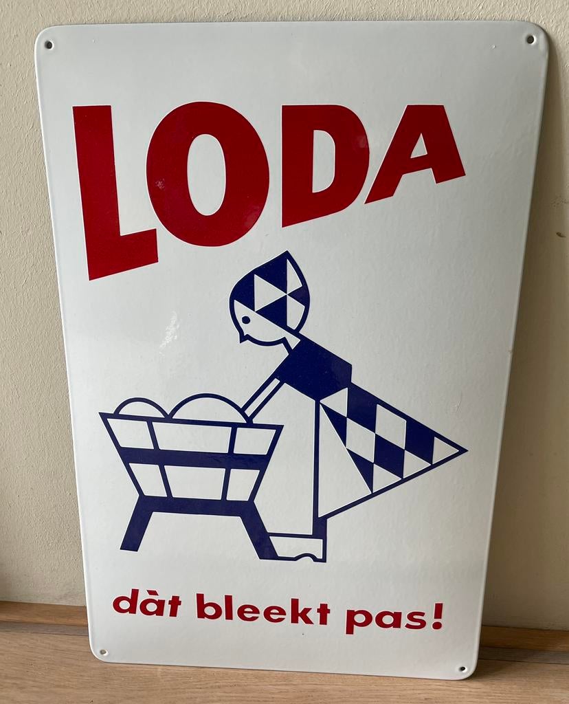 LODA bleekt, emaillen reclamebord, Verzamelen, Ophalen of Verzenden, Zo goed als nieuw, Reclamebord