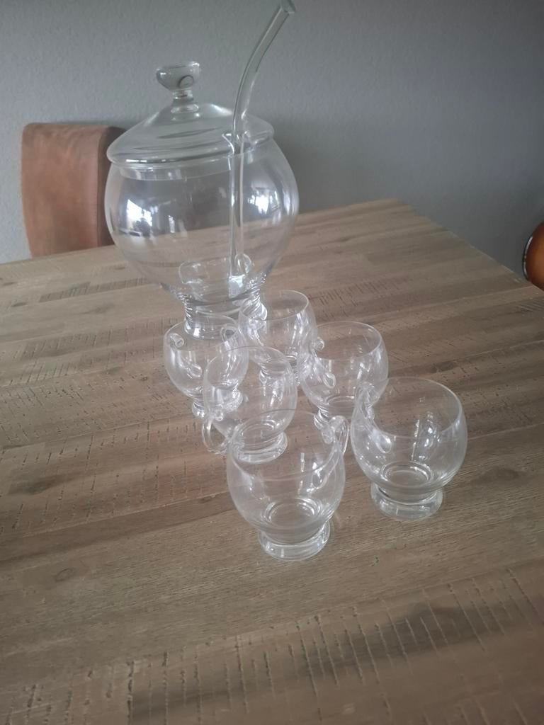Sangria set - pot, lepel, 6 glaasjes, Huis en Inrichting, Ophalen, Glas of Glazen, Nieuw, Glas