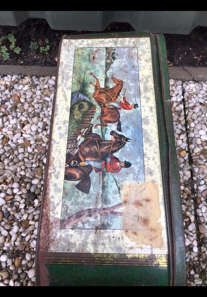 Oud engels groen doorleefd blik. Jachttafereel van Côte D’or, Ophalen of Verzenden