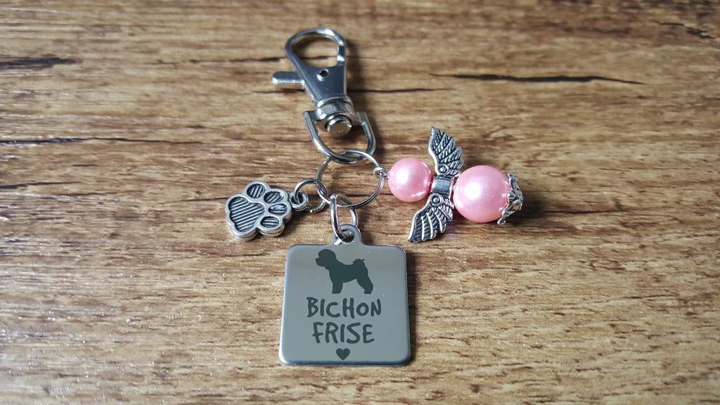 Sleutelhanger Bichon frise RVS met beschermengeltje, Verzenden, Nieuw