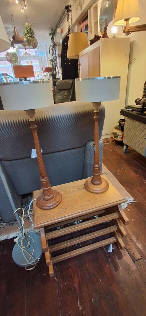 Set van 2 Vintage Tafellampen, Gebruikt, Ophalen of Verzenden, Onbekend, Hout
