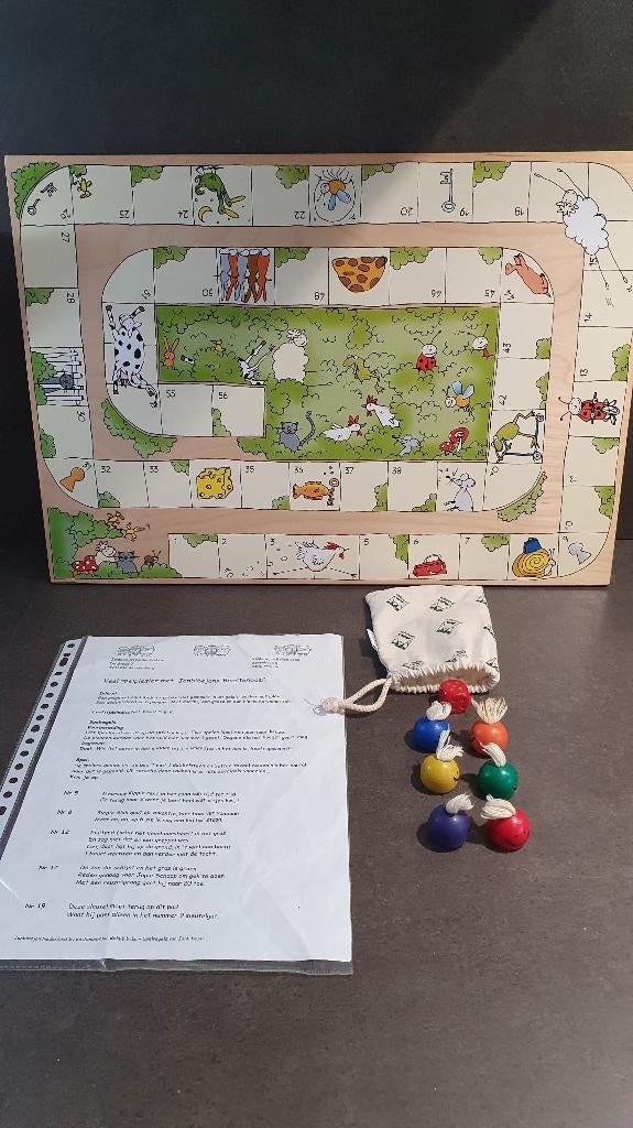 JanBibeJan Beestenboel, houten bordspel Ganzenbord. 8A10, Hobby en Vrije tijd, Tweedehands verkoop, Tweedehands verkoop, Gebruikt