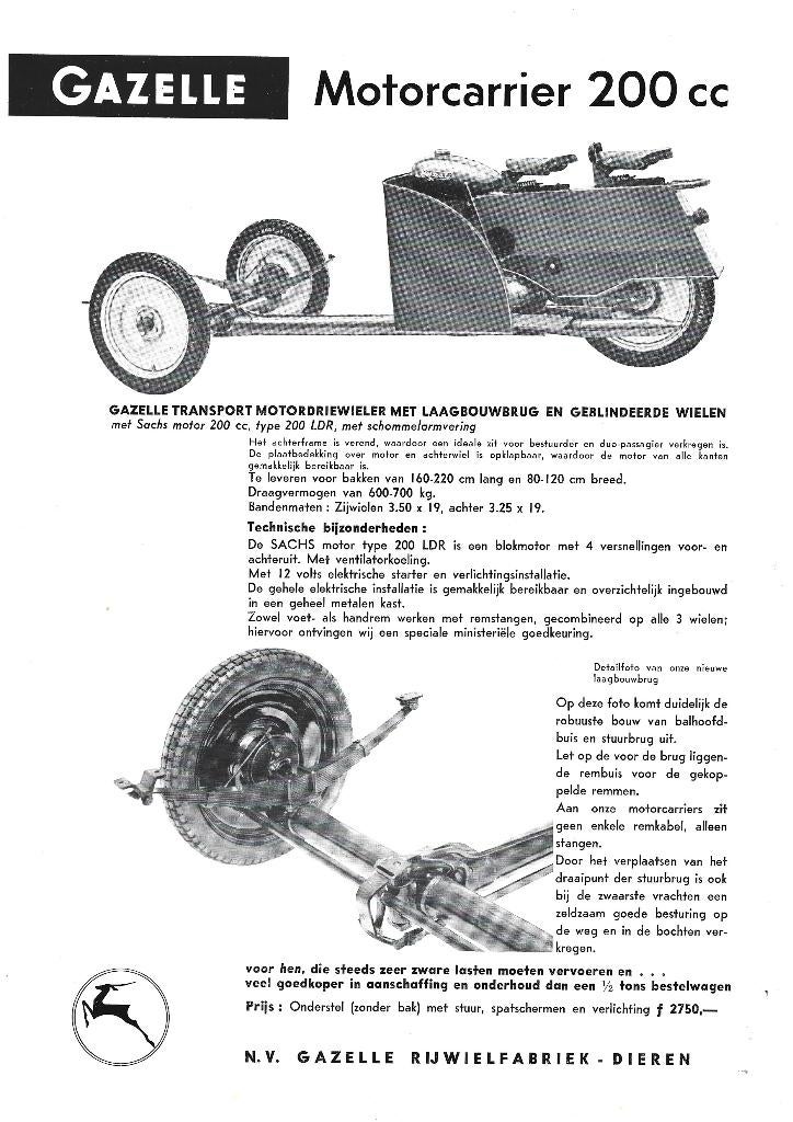 Gazelle 200 cc motorcarrier Sachs (GA12), Motoren, Handleidingen en Instructieboekjes, Overige merken, Ophalen of Verzenden