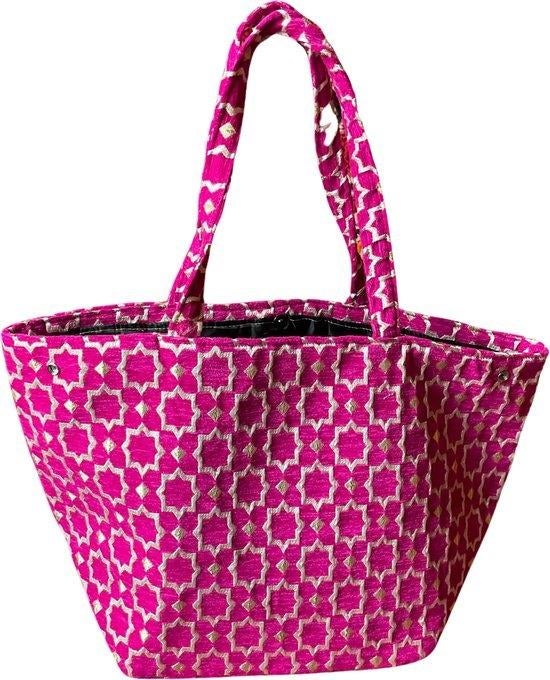Handgemaakte Fluwelen Medium  met Gouden Accenten - Rose, Ophalen of Verzenden, Nieuw, Roze, Handtas