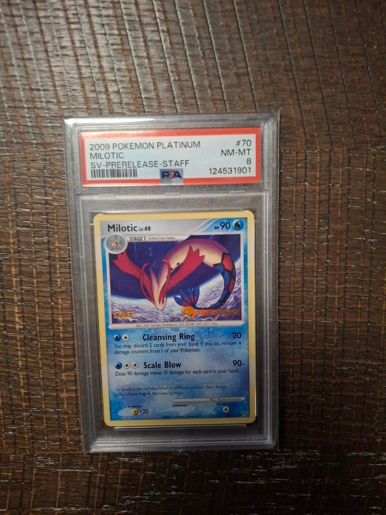 Milotic staff prerelease promo psa 8, Hobby en Vrije tijd, Verzamelkaartspellen | Pokémon, Ophalen of Verzenden, Zo goed als nieuw