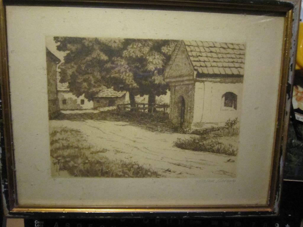 ERF LIMBURG ??>Mooie ets, Boerderij met kapelletje, Antiek en Kunst, Ophalen of Verzenden