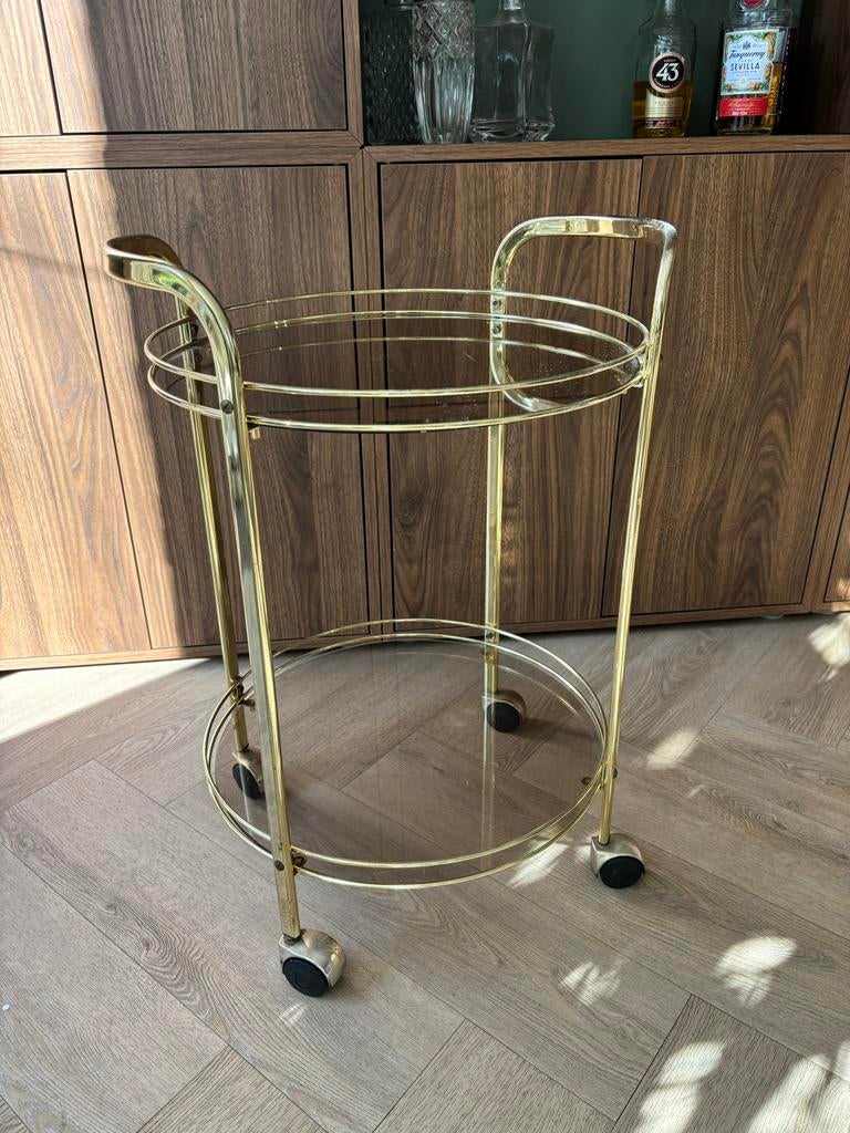 Vintage Gouden Drankkarretje met Rookglas, Ophalen, Gebruikt