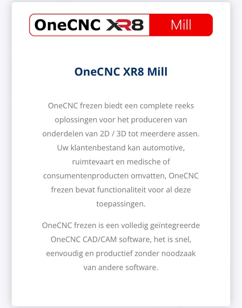 OneCNC Mill 3D Basic XR8 cadcam software, Ophalen of Verzenden, Nieuw