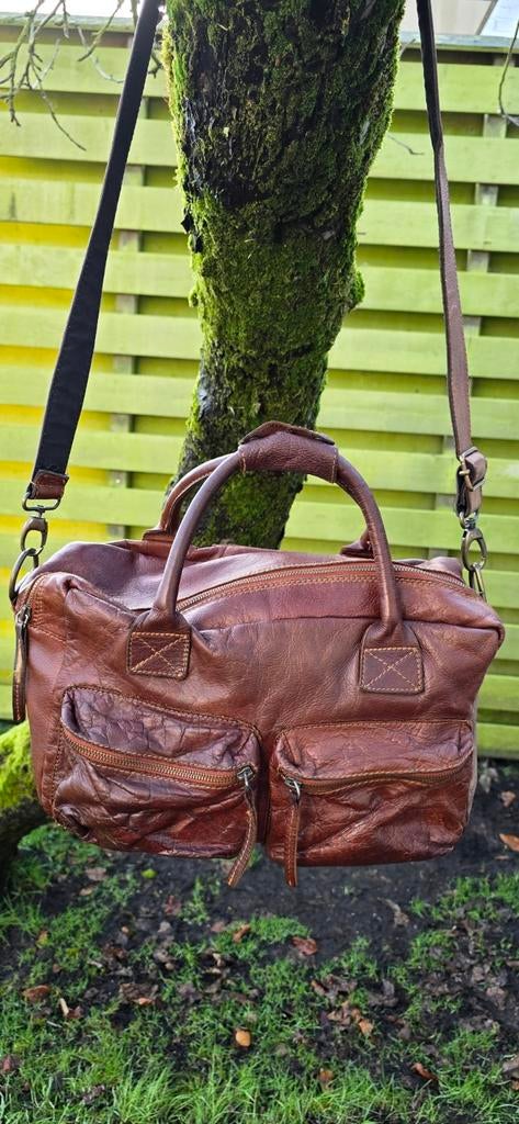 Petrol leren tas, Ophalen of Verzenden, Gebruikt, Bruin, Handtas