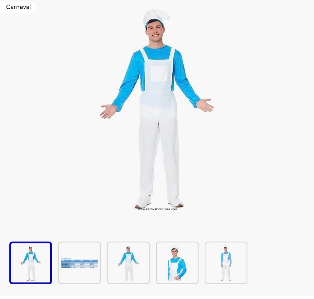 Smurf Kostuum Heren S met schmink  - Carnaval, Carnaval, Onbekend, Ophalen of Verzenden, Zo goed als nieuw