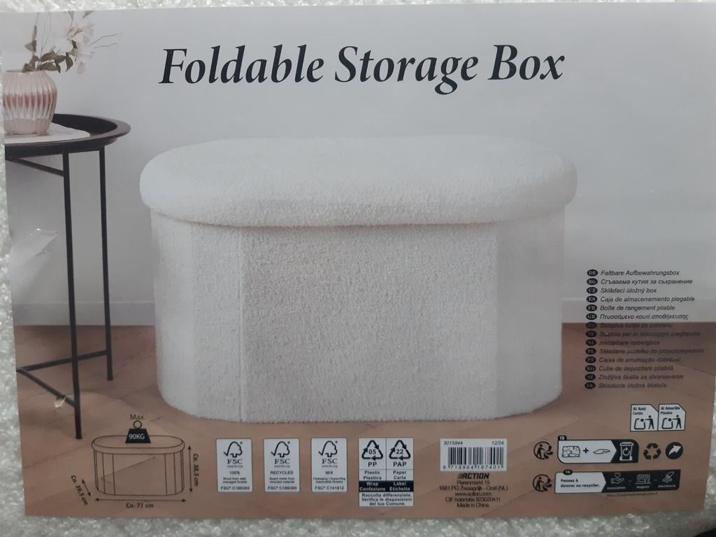 Nieuw in verpakking! Opbergbox, poef en bankje in één!, Ophalen, Minder dan 50 cm, Nieuw, Minder dan 100 cm