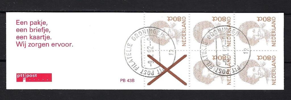 Postzegel Boekje PB 43a + 1e Dagstempel, Ophalen of Verzenden, Na 1940, Gestempeld