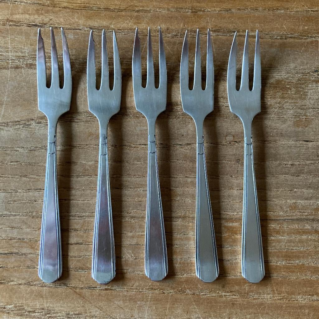 5 Vintage verzilverde Gero GN 90 taartvorkjes gebaksvorkjes, Ophalen of Verzenden