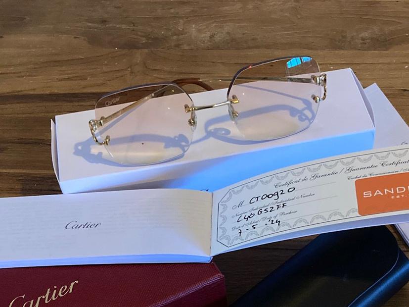Cartier bril Piccadilly goudkleurig met sterkte - CT0092O, Overige merken, Gebruikt, Geel, Ophalen of Verzenden