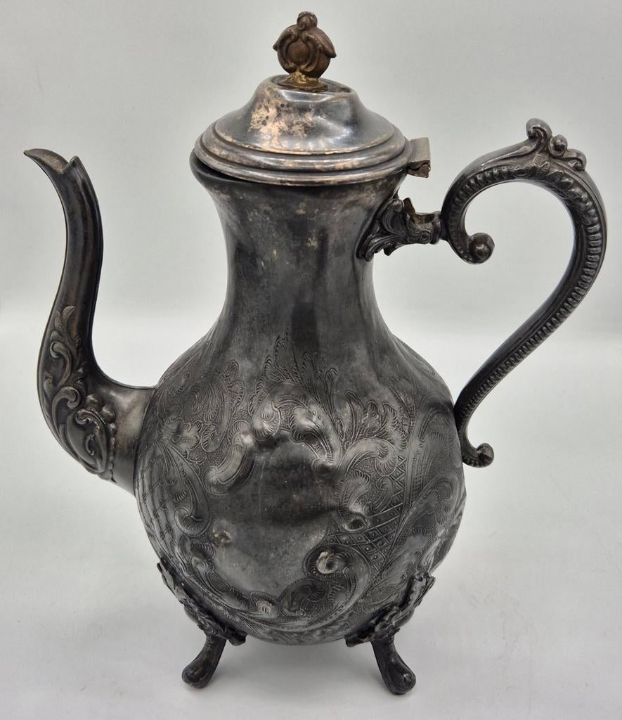 Statige Antieke Engelse Koffiepot (27 cm)  Neo-Rococo Stijl, Antiek en Kunst, Ophalen of Verzenden, Zilver