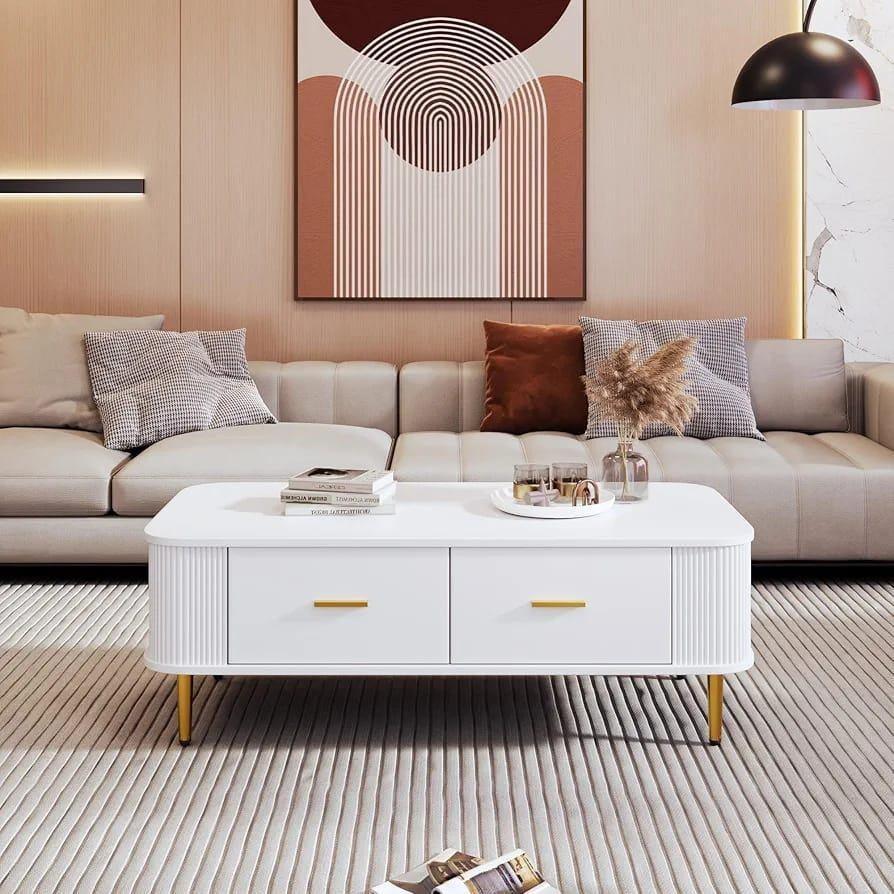 Geheel Nieuwe Salontafel Wit & Goud, Huis en Inrichting, Tafels | Salontafels, Ophalen, 100 tot 150 cm, Nieuw, 50 tot 100 cm