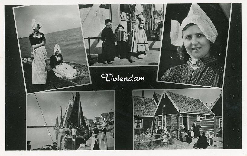 VOLENDAM – Meerluik met mensen in klederdracht 1955 (VK497), Verzenden, 1940 tot 1960, Ongelopen, Klederdracht