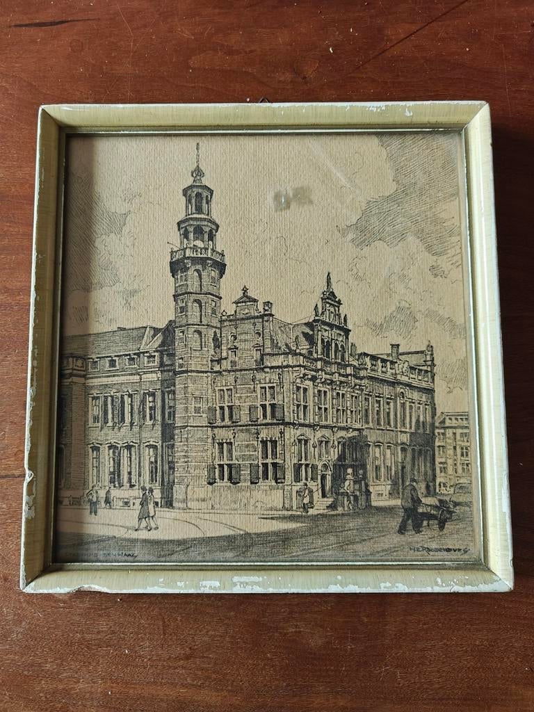 Ets van Hendrikus Elias Roodenburg (1923) - Stadsgezicht, Ophalen of Verzenden