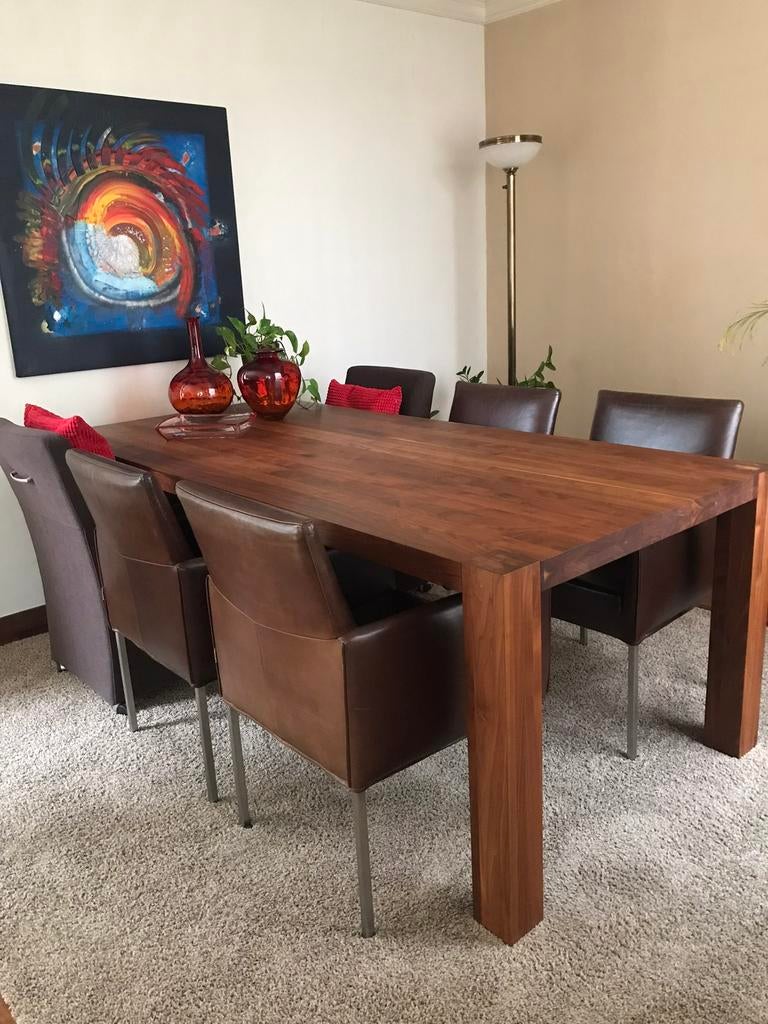 Kluskens massief notenhouten tafel, Ophalen, Zo goed als nieuw, Rechthoekig, 50 tot 100 cm