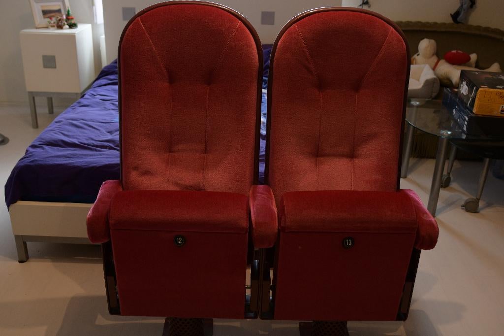 Theaterstoelen 2 stuks, Huis en Inrichting, Fauteuils, Ophalen, Gebruikt, Minder dan 75 cm, Stof
