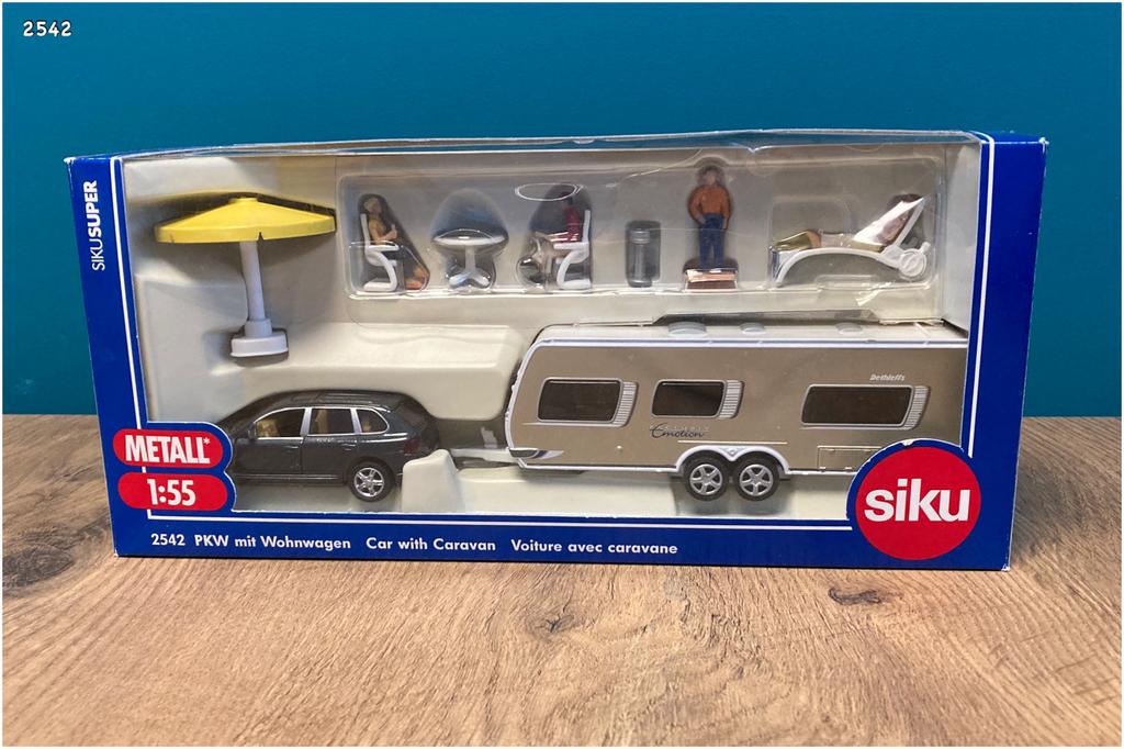 Siku 2542 - Personenauto met Caravan 1:55, Ophalen, Gebruikt
