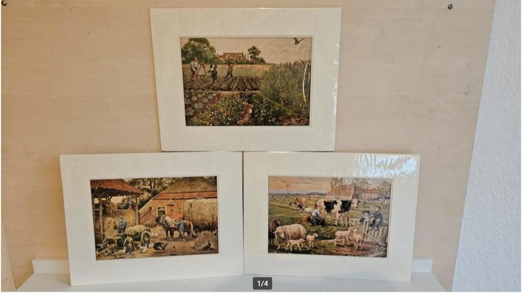 3 oude prenten in passe partout van Ot en Sien, Ophalen of Verzenden, Voor 1940, Gebruikt, Overige onderwerpen