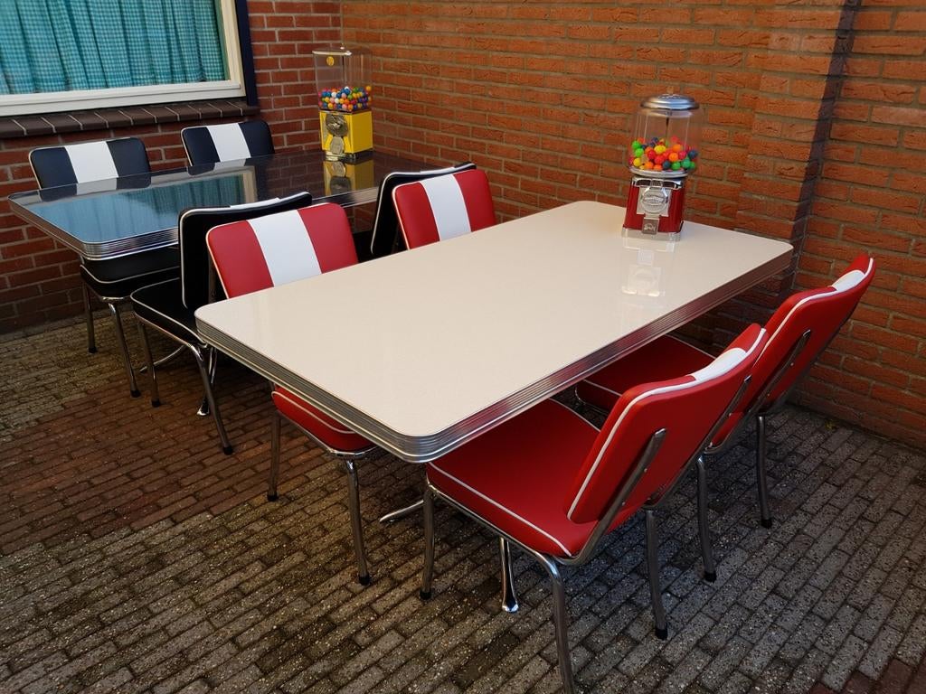 FIFTIES SIXTIES AMERIKAANSE BEL AIR DINER STOELEN MET TAFEL, Ophalen, Overige kleuren, Overige materialen, Vier