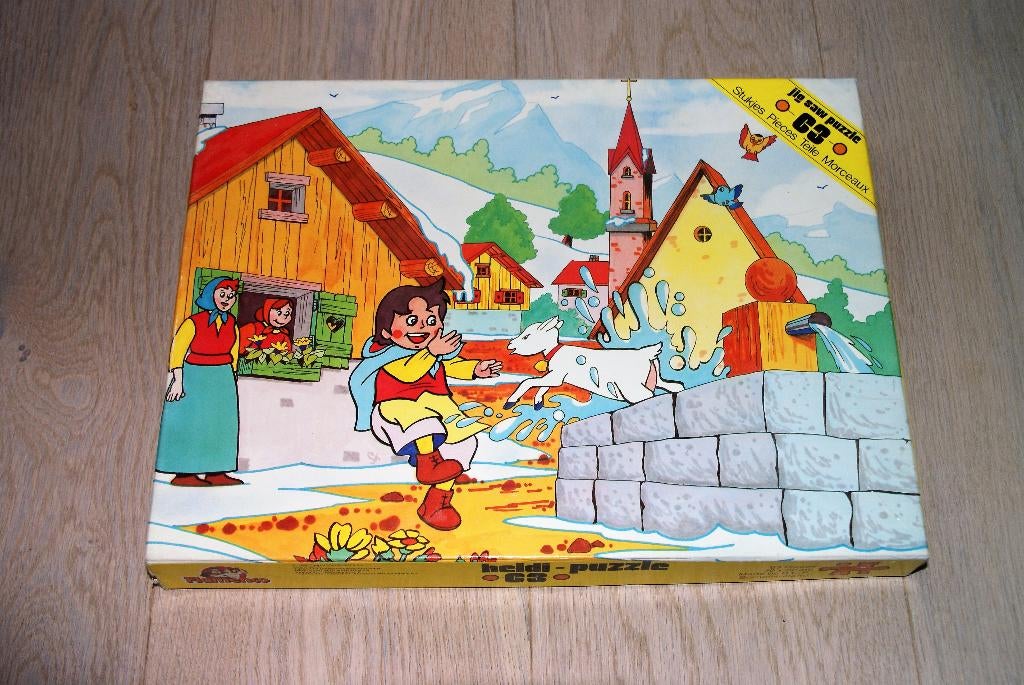 Te koop: Jig Saw Puzzle Heidi bij de waterpomp uit 1980, Kinderen en Baby's, Ophalen of Verzenden, Meer dan 50 stukjes, Gebruikt