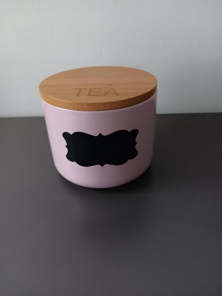 Keramische theebus met bamboe deksel roze, Huis en Inrichting, Keuken | Keukenbenodigdheden, Ophalen of Verzenden, Zo goed als nieuw