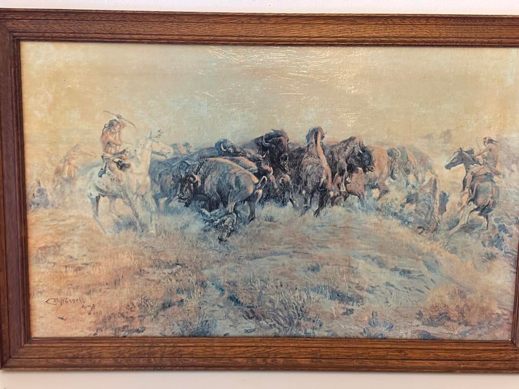 Schilderij, The Buffalo Hunt, Charles Marion Russell, Antiek en Kunst, Ophalen