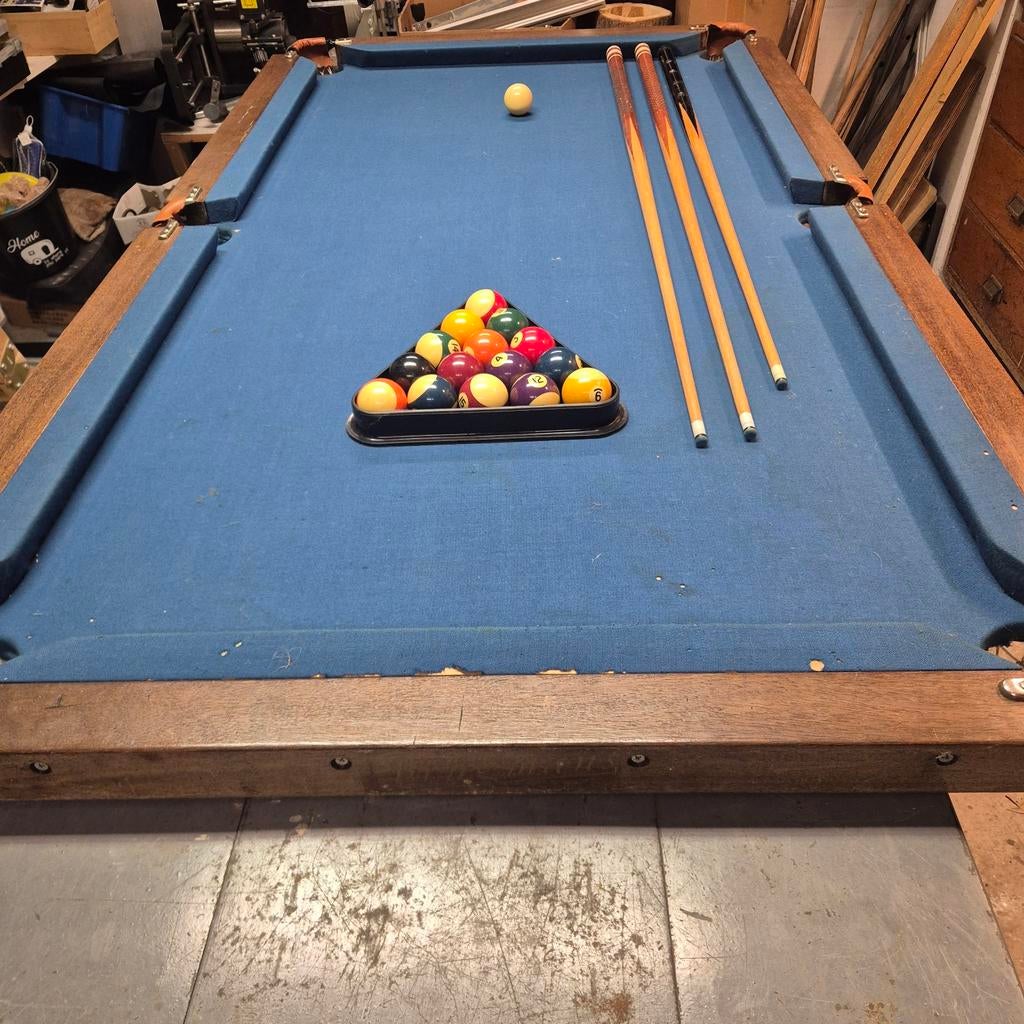 Poolbiljart met complete set ballen, 3 keuen en krijtstift, Ophalen, Gebruikt, Pooltafel