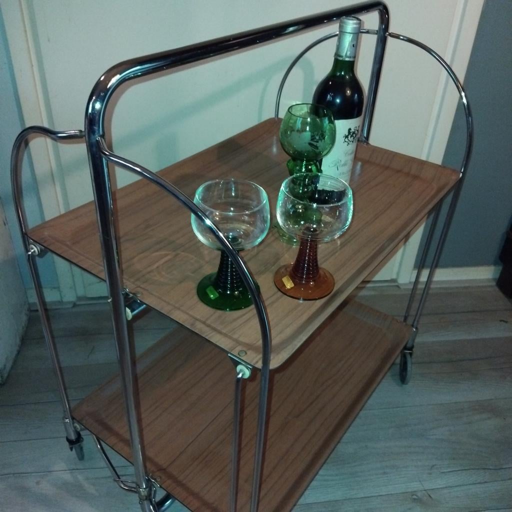 Vintage opvouwbare serveerwagen "Bremshey Dinett", Overige houtsoorten, 50 tot 100 cm, Dinett, Ophalen of Verzenden