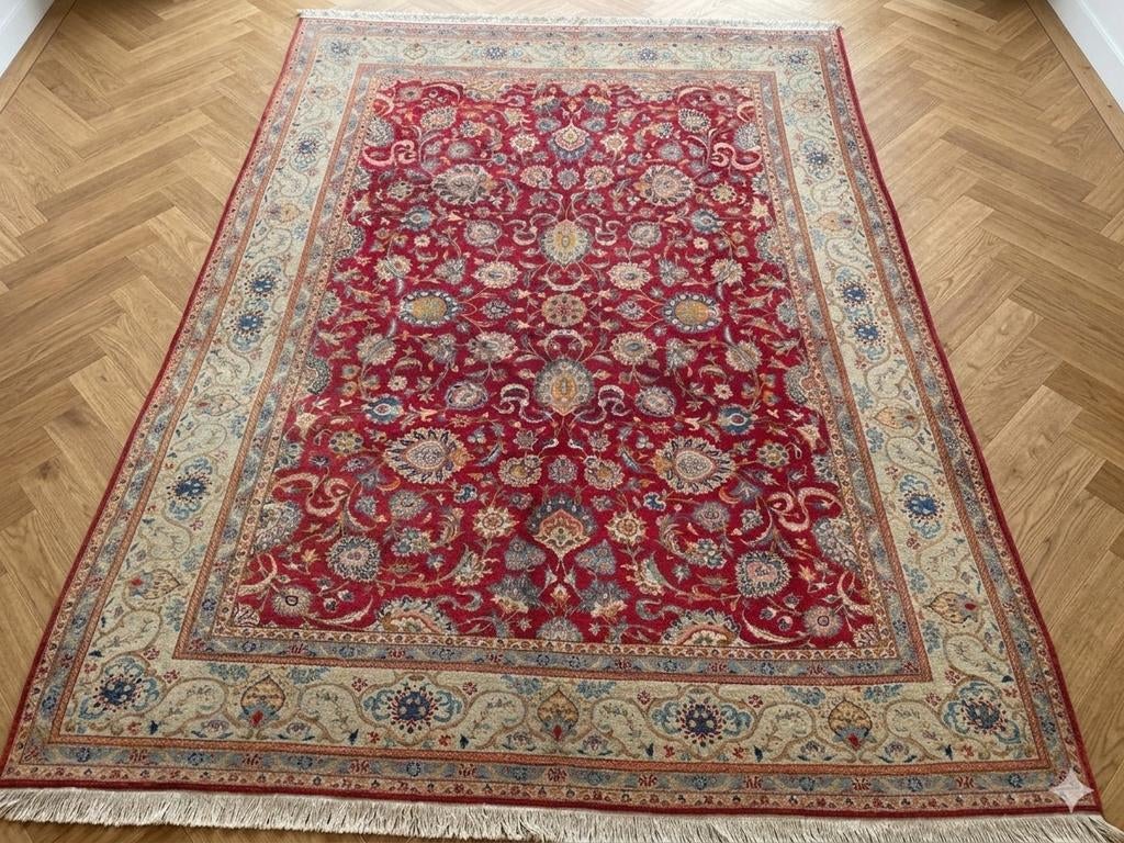 Vintage handgeknoopt perzisch tapijt kashan 398x312, Huis en Inrichting, Stoffering | Tapijten en Kleden, Gebruikt, 200 cm of meer