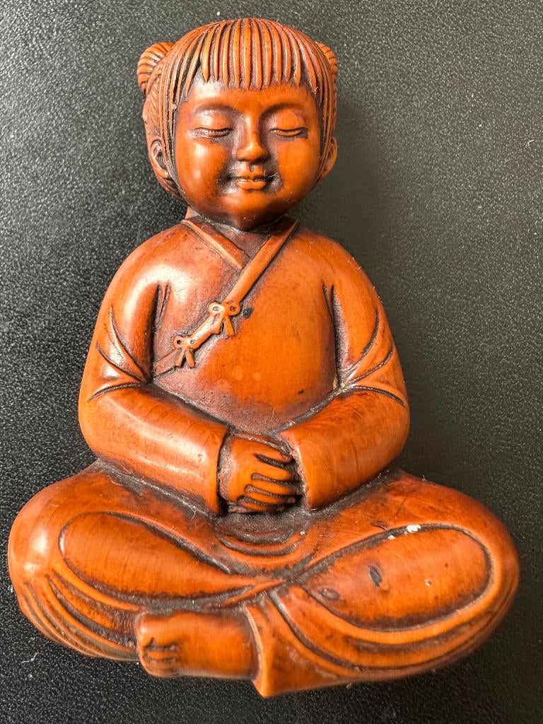  Boxwood Okimono van een mediterend meisje Japan, Ophalen of Verzenden