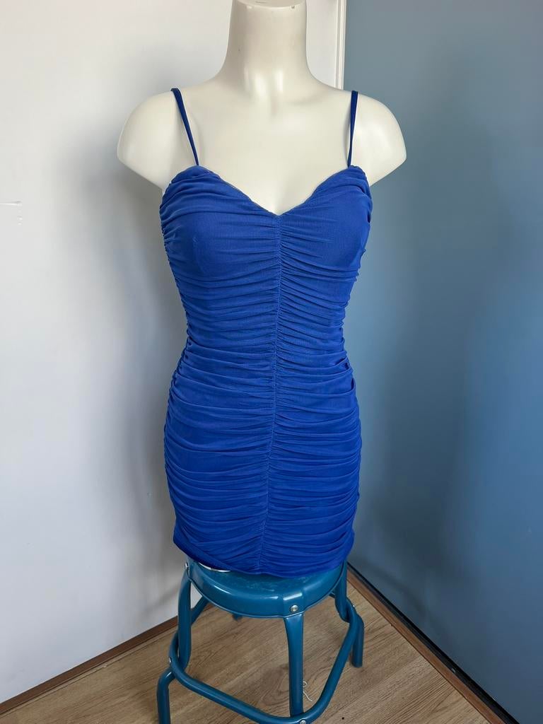 Na-kd koningsblauw kort jurkje m gathered mesh mini dress, Blauw, Nieuw, Ophalen of Verzenden, X