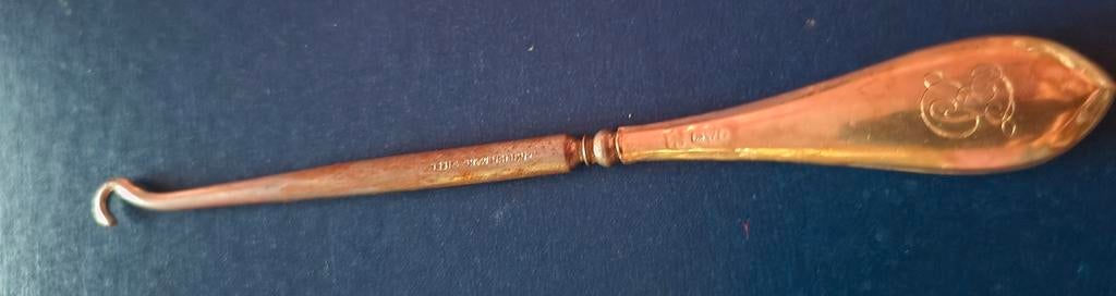 Antieke knopenhaak met zilveren handvat, Antiek en Kunst, Ophalen of Verzenden